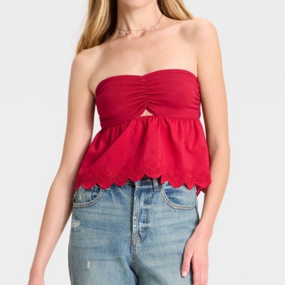 Wild Fable Red Strapless Crop Top